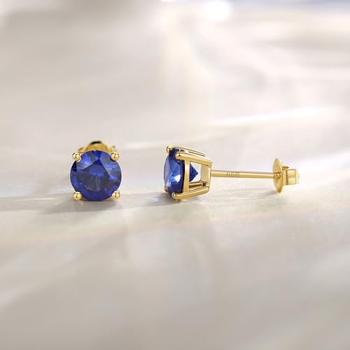 FANCIME 14k Solid Yellow Gold Natural Gemstone Stud Earrings Prong Cluster Birthstone Stud Earrings Fine Jewelry Gifts for Her Mom Women Wife,6mm3