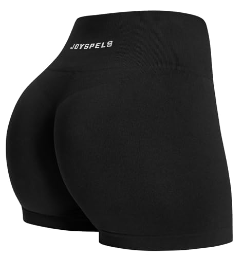 JOYSPELS Seamless Gym Shorts for Women High Waist Booty Running Cycling Yoga Sports Workout Womens Activewear Shorts UK Black S
