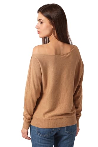 Image of Minnie Rose Womens Long Sleeve Off The Shoulder Cotton Cashmere Pull Over Sweater