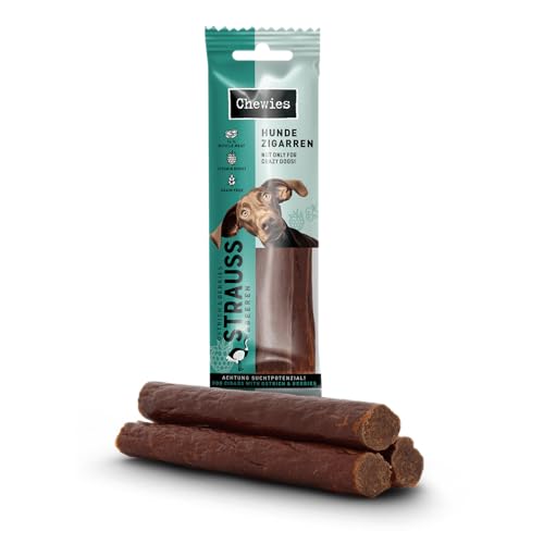 Chewies Hundezigarre, Getreidefrei, Ohne Zuckerzusatz, für Hunde Aller Altersklassen, hoher Proteingehalt (75g (1 Packung), Strauß & Beeren)