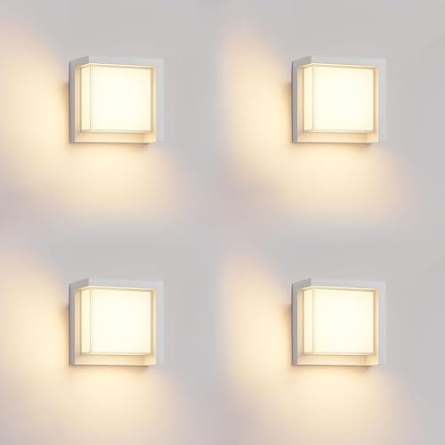 [4 UDS] Aplique Led Exterior Pared 15W Impermeable IP65 2700K 3200K 4000K Luz Ajustable Muro Interior Foco Lámparas Terraza Diseño Cuadrado Blanco Apliques Candeeiro El Palique Jardín Dormitorio