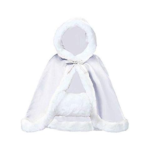 BEAUTELICATE Women's Bridal Hooded Cape Winter Wedding Cloak Faux Fur Poncho Coat Halloween Christmas Cosplay Costume Hip-Length(One size, White) Cover