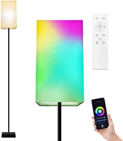 Smart RGB LED Floor Lamp: Color Changing Standing Lamp for Living Room Bedroom Office - Works with Alexa Google Assistant WIFI App Remote Control - Modern Tall Lamp with Linen Lamp Shade & Colors Bulb
