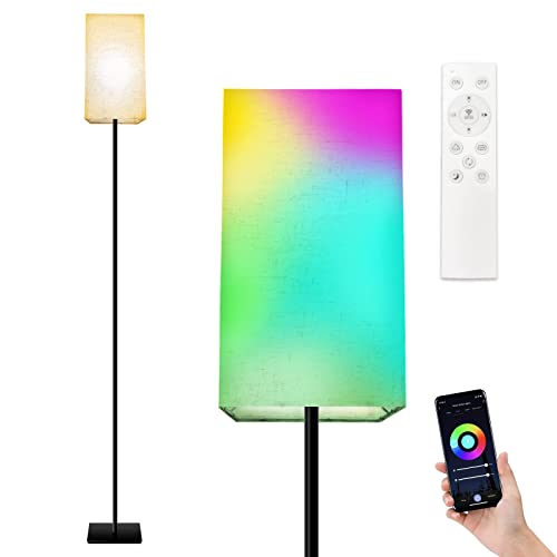 Smart Rgb Led Floor Lamp: Color Changing Standing Lamp For Living Room Bedroom Office - Works With Alexa Google Assistant Wifi App Remote Control - Modern Tall Lamp With Linen Lamp Shade & Colors Bulb #TOP24
