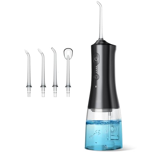 4-Mode Cordless Oral Irrigator 300ML Portable Water Flosser IPX7 Waterproof Rechargeable Dental Flosser for Home Travel Black with 4 Replacement Tips