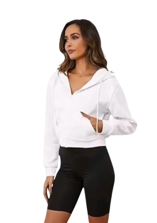 Women Fleece Full Zip Up Cropped Hoodie Sweatshirt | 90s Style Long Sleeve Drawstring Hooded Crop Jacket Top with Pockets | Warm Casual Winter Wear-image-15