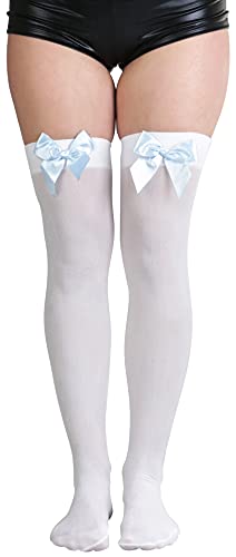 Image of ToBeInStyle Women's Opaque Long Thigh High Stockings w /Decorative Front Satin Bow