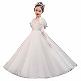 [LIANFOR] 子供 女の子 ロング ドレス 子ども ドレス キッズ ピアノ 発表会 フォーマル ジュニア ワンピース エレガント 結婚式 演奏会 パーディー お呼ばれ 110-170cm(L/ホワイト, 165)