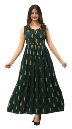 Printed Rayon Sleeveless Long Gown 