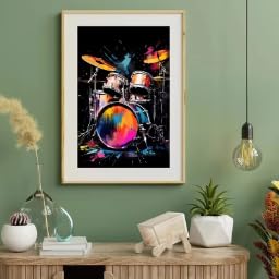 Toile musique saxophone guitare batterie affiche murale salon grand format 60 x 80 cm