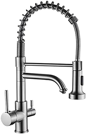 Kitchen Sink Faucet for Bar Farmhouse Commercial, Chrome Spring Pull Down Kitchen Dual Spouts 360 Swivel Handheld Shower Kitchen Mixer, Hot Cold 2 Outlet Spring Taps(Nickel)
