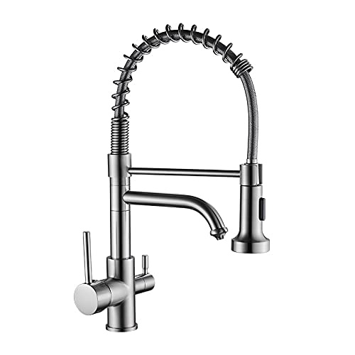Fregadero para Bar Granja Comercial Mezclador Cocina con Grifo Abatible Cromado de Resorte 2 Salidas