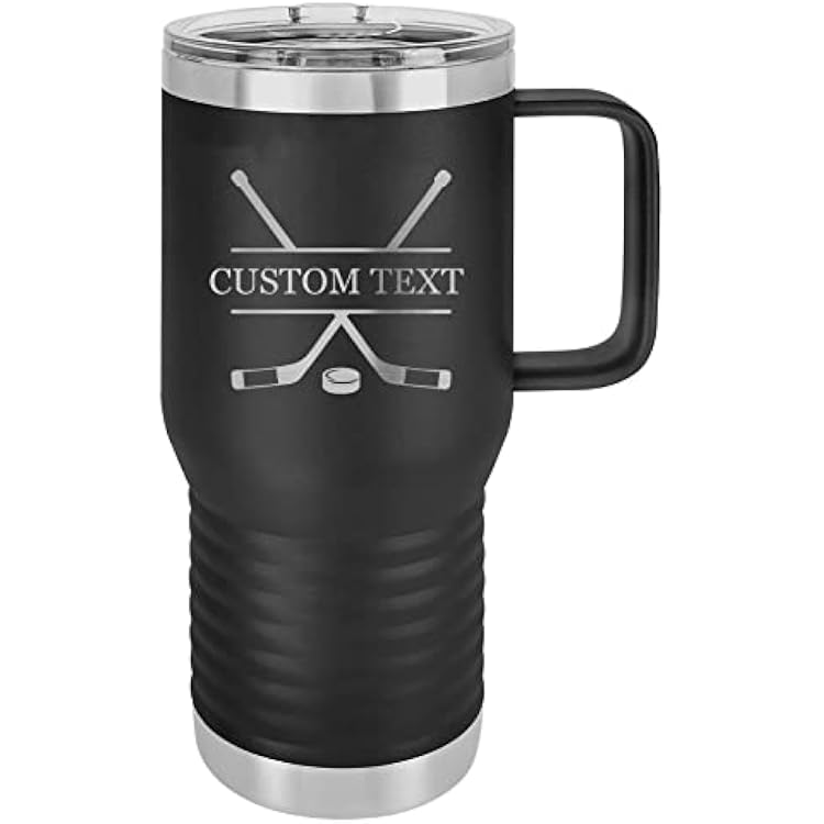 20-Ounce Vacuum Insulated Stainless Steel Tumbler Customized Double-Walled Laser Engraved Coffee Closing Travel Mug, Black Hockey Player Sticks, Personalized