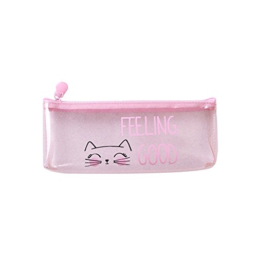 Preisvergleich Produktbild Zip Bleistift-Beutel aus Metall - Schminkpinsel Kosmetiktasche - transparent holografisch Reißverschluss wasserdichte Tasche - Schreibzubehör 1 Rosa