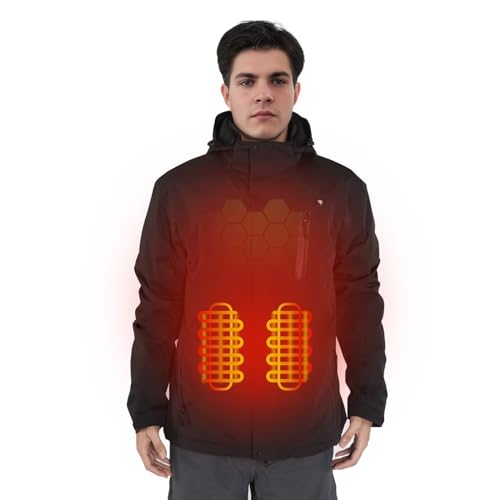 TM WILL Men's Heated Jacket with 12V Battery Pack Soft Shell Electric Heating Coat for Men Waterproof Winter Warm