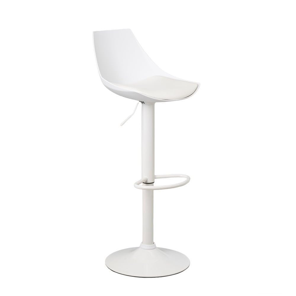 LOLAhome High Kitchen Stool 360° Swivel Bar Chair, Height Adjustable from 83 to 104 cm, with Back, Leatherette Material, White Metal Frame and Footrest, White