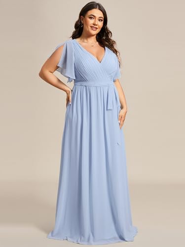 Image of Ever-Pretty Plus Women's Chiffon Bridesmaid Dress A-Line Empire Waist Floor Length Plus Size Formal Wedding Guest Dresses