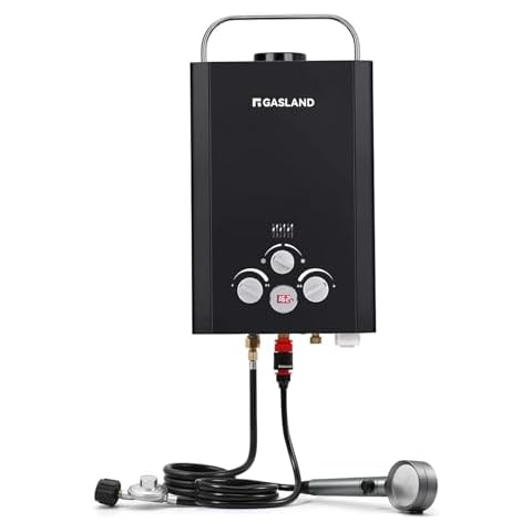 GASLAND BE158B CSA Certified Portable Tankless Water Heater – Features Digital Display & Multi-Protection, 1.58 GPM Propane Hot Water for Outdoor & Mobile Use – Black Cover
