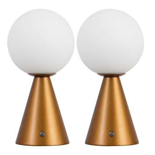 JONATHAN Y 11.75" Antique Gold Macie Modern Globe Cordless Table Lamp Set of 2, Rechargeable Dimmable Integrated LED Touch Sensor Bedside Lamp, White Frosted Glass Shade (JYL7159D-SET2) by JONATHAN Y - Image 8