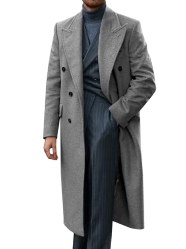 Runcati Mens Wool Blend Casual Trench Coat Notched Collar Lapel Long Jacket Peacoat Double Breasted Classic Winter Overcoat