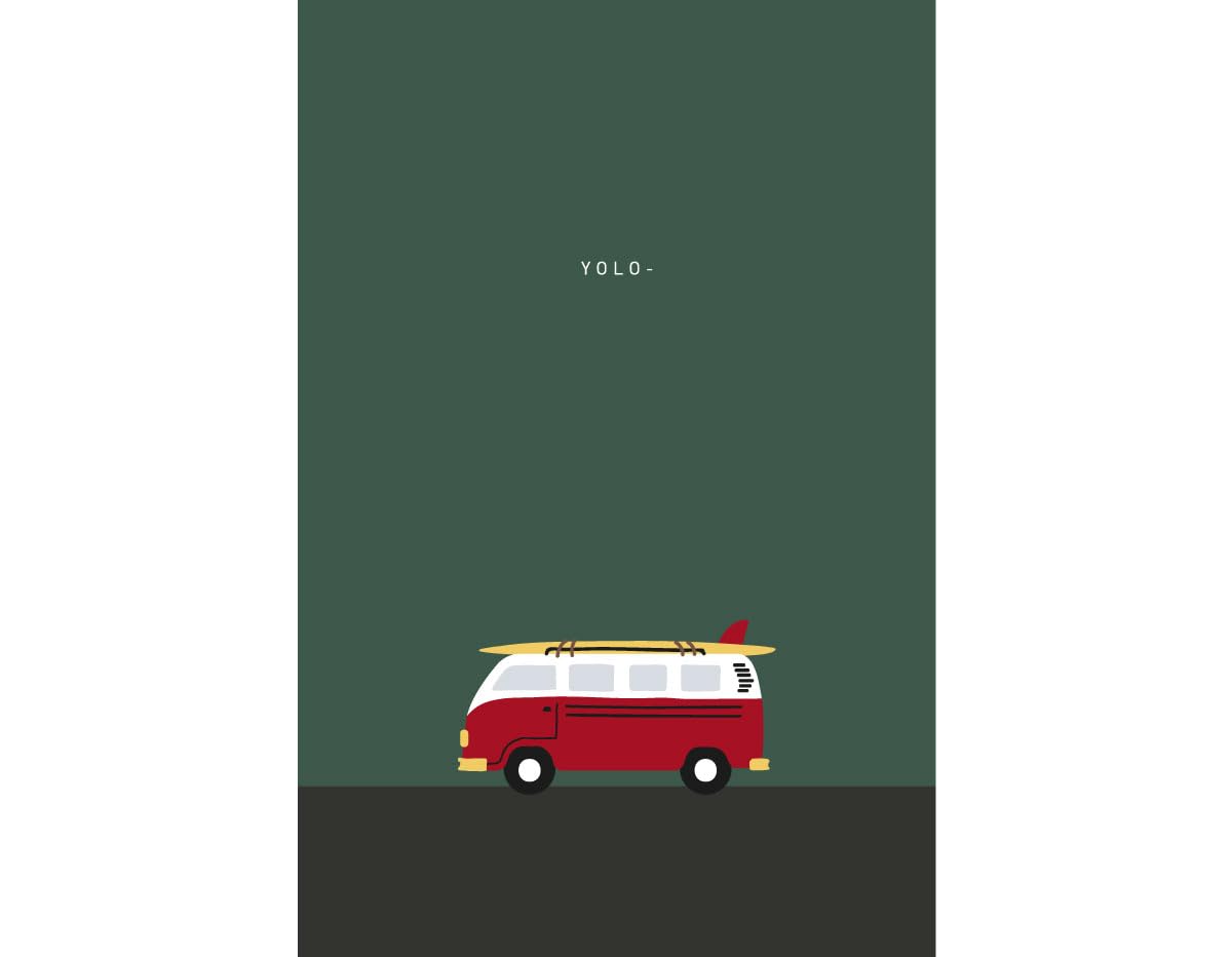 Yolo boat illustration card, 10 x 15 cm.