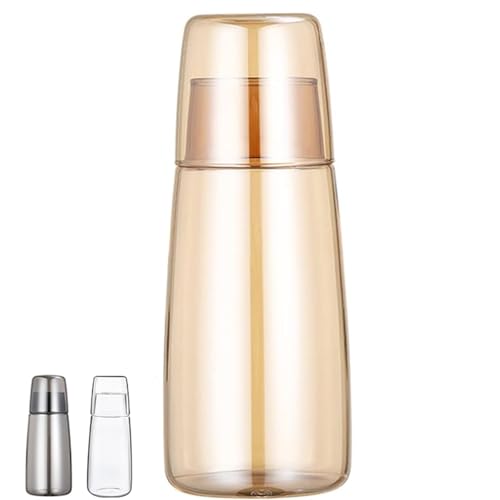 Juego de jarra de agua de cabecera con vaso de noche, Jarra de Agua con Tapa de Vaso para Dormitorio Mesilla de Noche Baño Cocina 25oz/750ml (Oro)