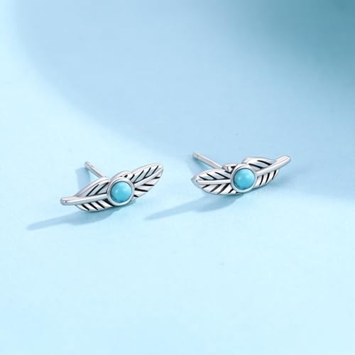 Turquoise Stud Earrings 925 Sterling Silver Feather Earrings Indigenous Jewelry Native American Gifts for Women4