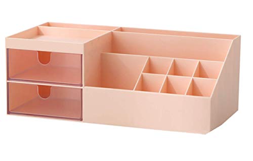 Lotsa Style Make up Organizer Storage with 2 Clear Drawers, Nightstand Countertop Holder for Cosmetics Bathroom, Vanity Office Desk Multi Use (Pink)