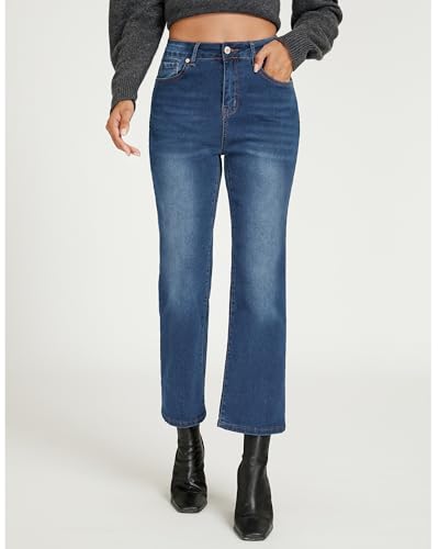 LookbookStore Cropped Jeans for Women High Waisted 90s Baggy Straight Stretchy Denim Pants Trendy Jeans with Pockets4