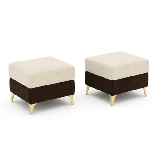 Image of Classiq Rich 5 Seater L Shape Sofa Set with 2 Movable Ottomans | Flexible Layout | Rich Velvet Suede Fabric | Silver Legs | Dual Tone Modern Sofa for Living Room (Dark Brown-Cream)