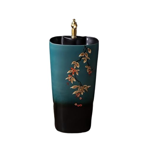 Lavabo de pedestal for baño de pie con grifo y desagüe, lavabo de cerámica for exteriores, Fácil instalación