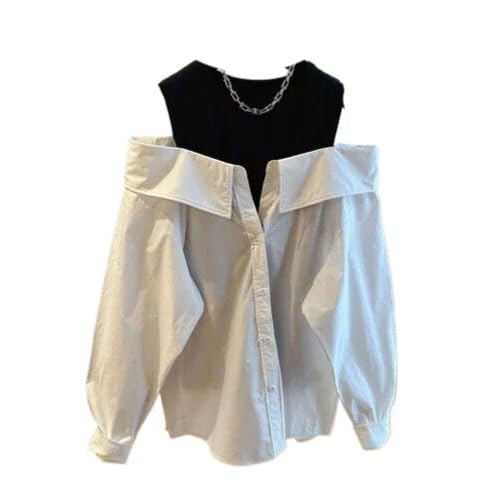 Gilet Manica Lunga Camicia Due Pezzi Top Camicetta Casual Camicie Cappotto