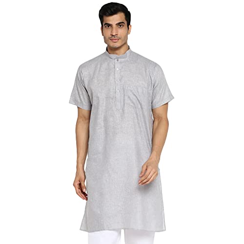 Image of Royal Kurta Mens Linen Half Sleeved Long Ethnic Kurta