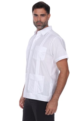 Mojito Men's Traditional Guayabera Shirt Premium 100% Linen Short Sleeve 4 Pocket Design3