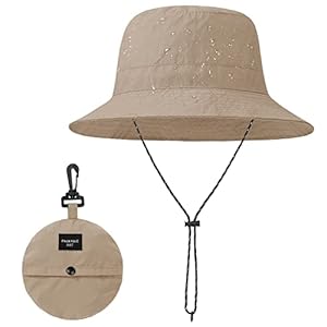 Zando Waterproof Bucket Hat for Women Men Outdoor Fishing Hats for Men Packable Sun Hat Women Beach Hiking Hat Wide Brim Summer Hat Adjustable Bucket Hat with Strings for Men Khaki Bucket Hat