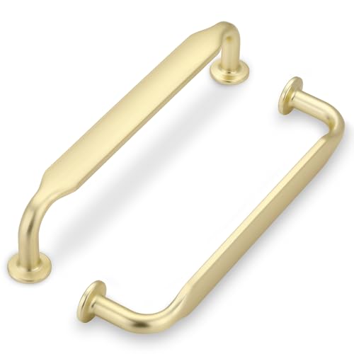 Ndjiloik Pack of 6 Furniture Handles, Borehole Spacing, 128 mm, Door Handle, Cabinet Handles, Kitchen Handles, Handles for Kitchen Cabinets, Cupboards, Drawer Handles, Brushed Zinc Alloy, Golden