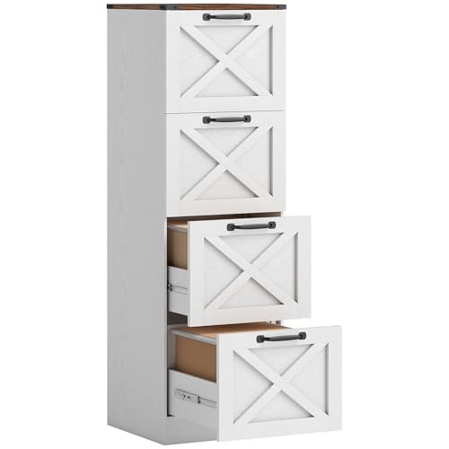 HOMCOM Cajonera Escritorio con 4 Cajones, Cajonera de Oficina, Mueble Archivador, Soporte para Impresora, con Riel Colgante para A4 y Carta, 40x40x131 cm, Blanco