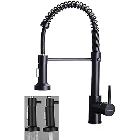 Grifo de cocina con pulverizador extraíble, modo dual giratorio y agua fría, color negro mate Cover