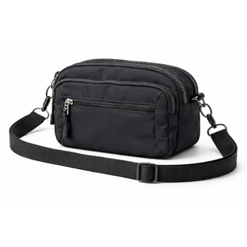 Bolsa Transversal Feminina Poliéster 4 Compartimentos com Zíper Alça Ajustável Leve e Funcional (Preto)