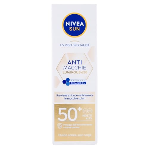 NIVEA Sun Anti-Flecken-Gesichtscreme Luminous630 FP 50+ in 40 ml Tube, Sonnencreme Gesicht 50+ für einen ebenmäßigen und strahlenden Teint, Gesichtscreme Hyaluronsäure und Vitamin E für den täglichen