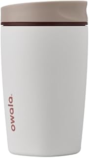 Owala SmoothSip Slider Insulated Stainless Steel Coffee Tumbler, Reusable Iced Coffee Cup, Hot Coffee Travel Mug, BPA Free 12 oz, Tan/White (Vanilla Bean)