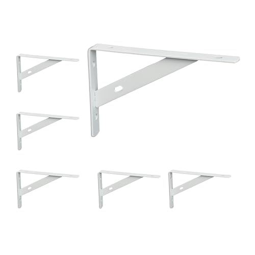 Relaxdays Shelf, Set of 6, Support Angles, Wall bracket, Holder HWD: 11 x 2.5 x 14 cm, Metal, Grey, Steel, 9.5 x 1.5 x 15 cm