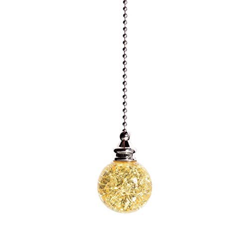 Image of 2PCS Yellow Pull Chain Crystal Glass Ice Cracked Ball Pull Chain for Ceiling Fan Light Decoration 50cm Extension Chain