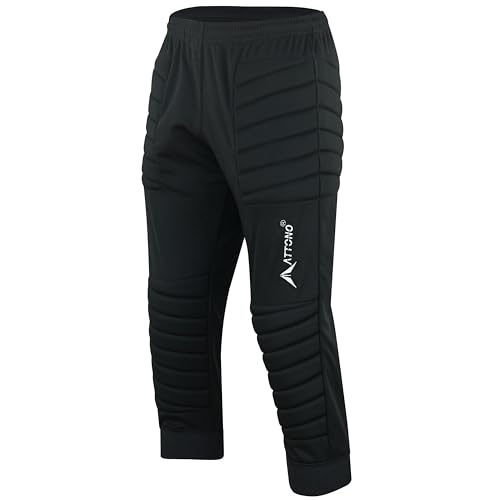 ATTONO Kinder Torwarthose 3/4 Torwart Fußball Hose mittellang gepolstert am Knie und Hüfte - 140