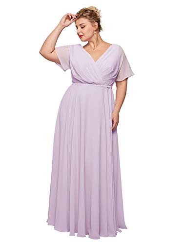 ALICEPUB Wrap V-Neck Lilac Bridesmaid Dresses Chiffon Long Maxi Formal Dress for Women Party Evening Short Sleeves, US16