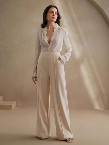 Image of KOTTY Women's Formal and Casual Pants - Straight Palazzo and Wide Leg Trousers for Women in Cotton Lycra and Stretchable Fabric