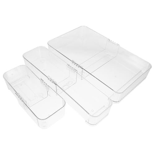 VILLFUL Organizadores de Cajones Transparentes Pet 3 Piezas (pequeño, Mediano y Grande) Expandibles para Cocina, Oficina y Tocador, Bandejas Multifuncionales para Almacenamiento y
