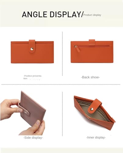 Genuine leather women's wallet with 6 card slots and leather ultra-thin long clip with independent coin pocket on the outside3