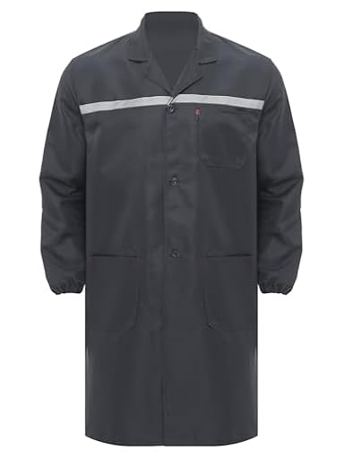 Riismen Uniforme De Taller Para Adultos Bata De Laboratorio De Manga Larga Con Botones Chaquetas De Trabajo Con Franjas Reflectantes Gris 3XL | Ya disponible en tu tienda friki favorita! En mundofriki.es!