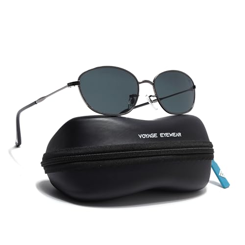 Image of Voyage Oval Polarized Sunglasses for Men & Women (Black Lens | Grey Frame - MG7625)